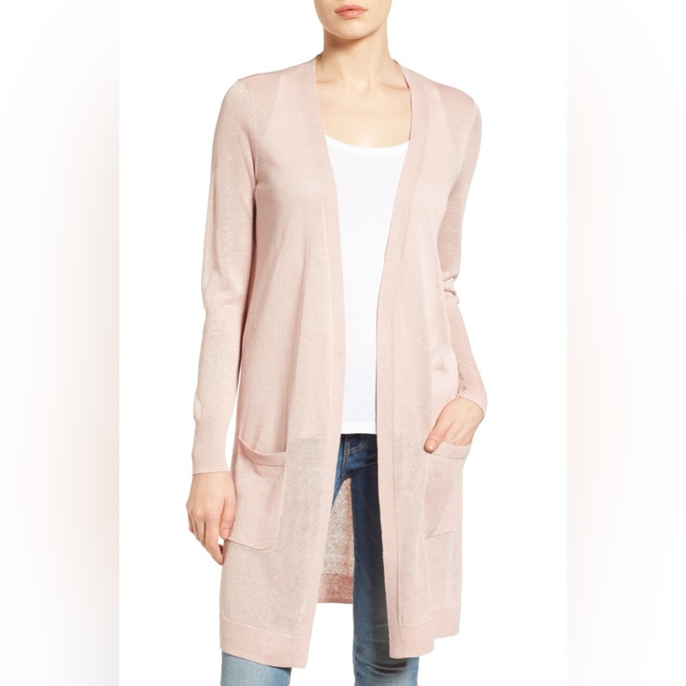 Halogen Women's Pink Linen Blend Cardigan Sweater